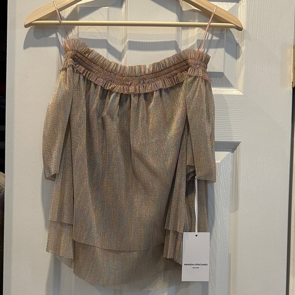 Amanda Uprichard Iridescent Off-Shoulder Top